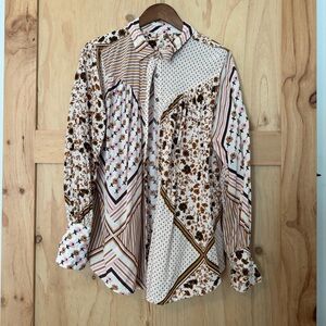 Free People Floral and Striped Button Down Shirt Women’s XL